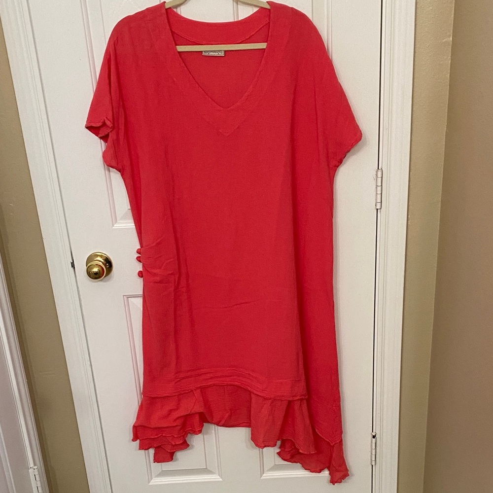 Elegant Asymmetrical Coral Cottonways Dress Size 3 (2x-3x)